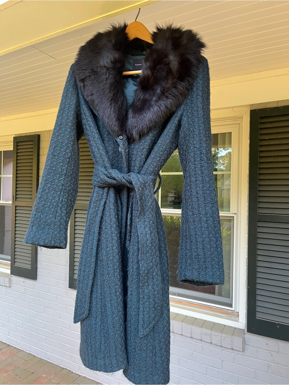 Banana Republic Turq / Blue / Black detachable fur collar coat